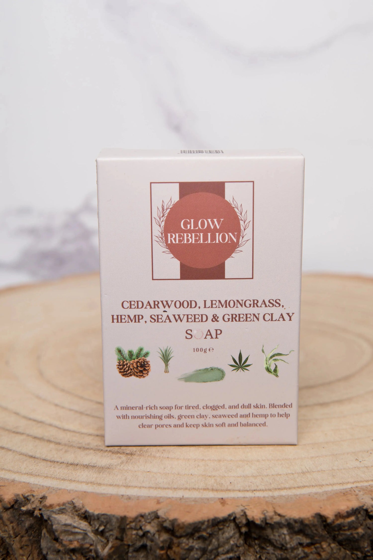 Cedarwood, Lemongrass, Hemp, Seaweed &amp; Green Clay Soap Bar Glow Rebellion