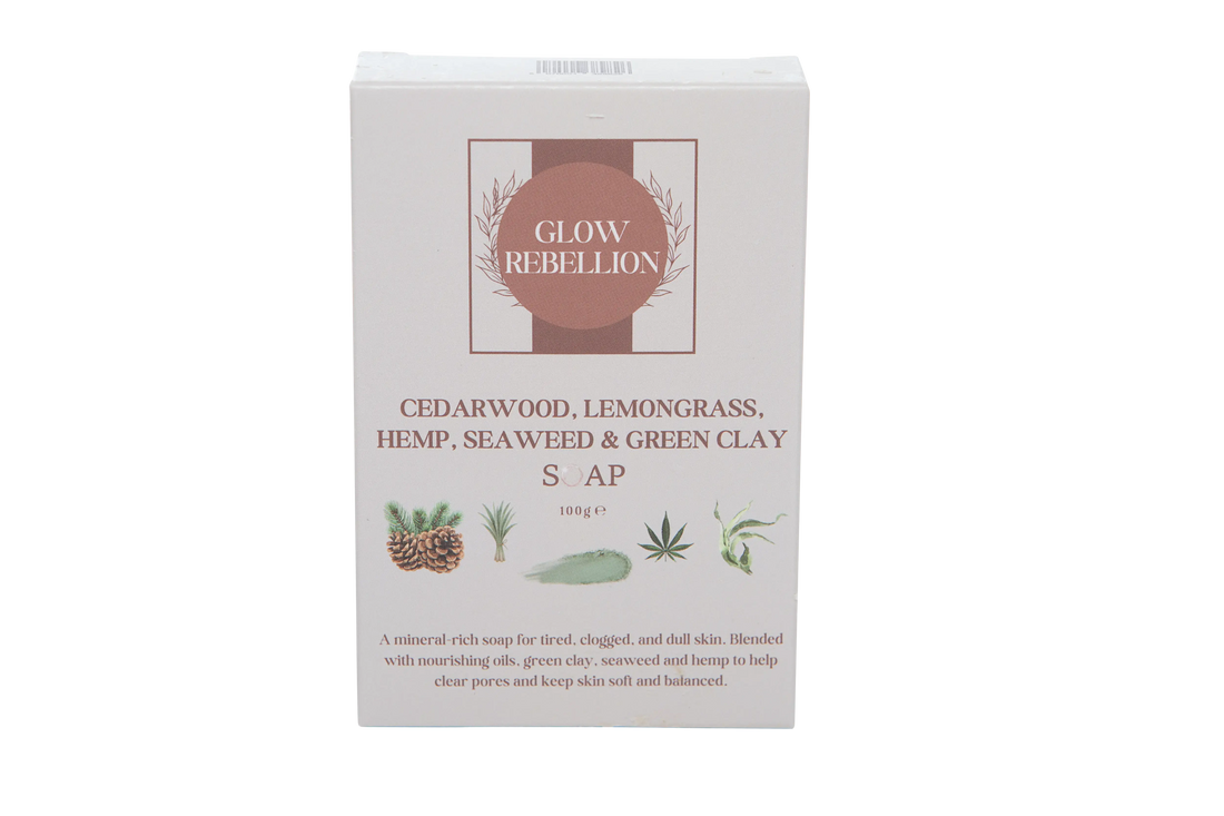 Cedarwood, Lemongrass, Hemp, Seaweed &amp; Green Clay Soap Bar Glow Rebellion