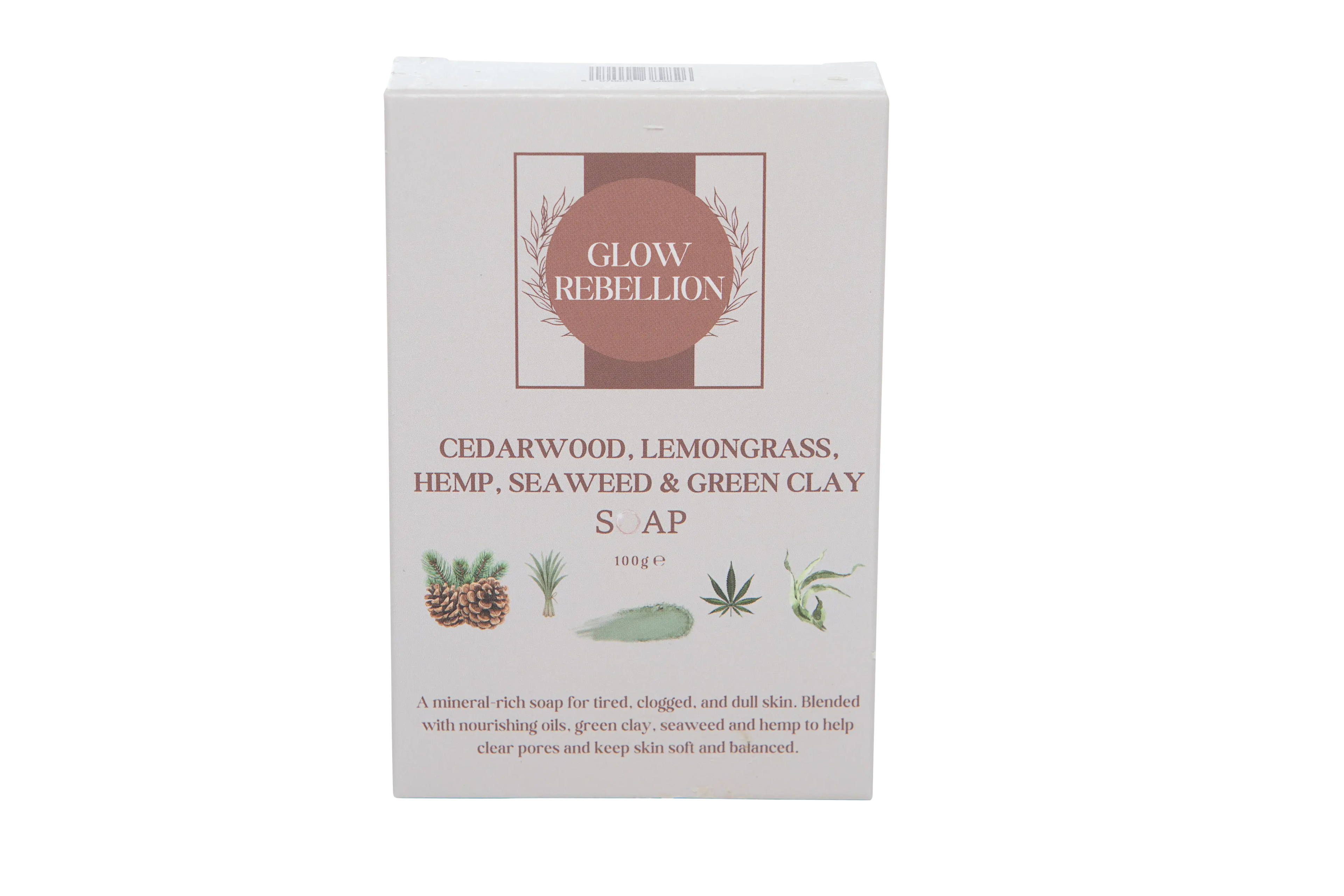 Cedarwood, Lemongrass, Hemp, Seaweed &amp; Green Clay Soap Bar Glow Rebellion